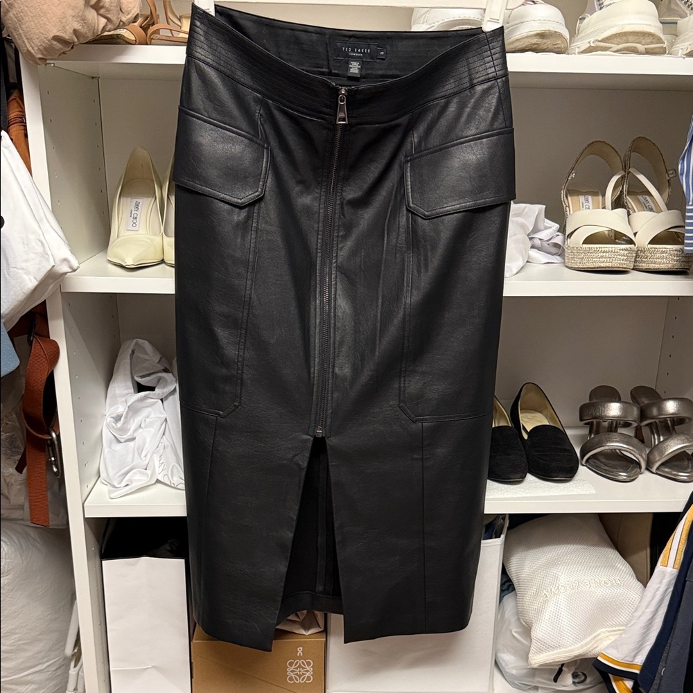 Ted Baker Black Faux Leather Pencil Skirt